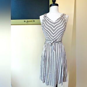 Retro Midi rayon vertical striped dress